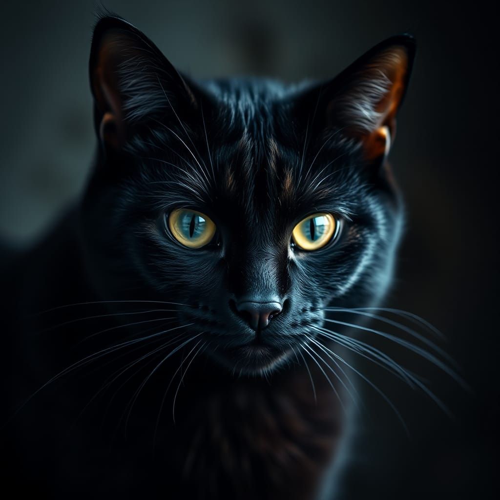 Hyperrealistic Black Cat Portrait in High Definition