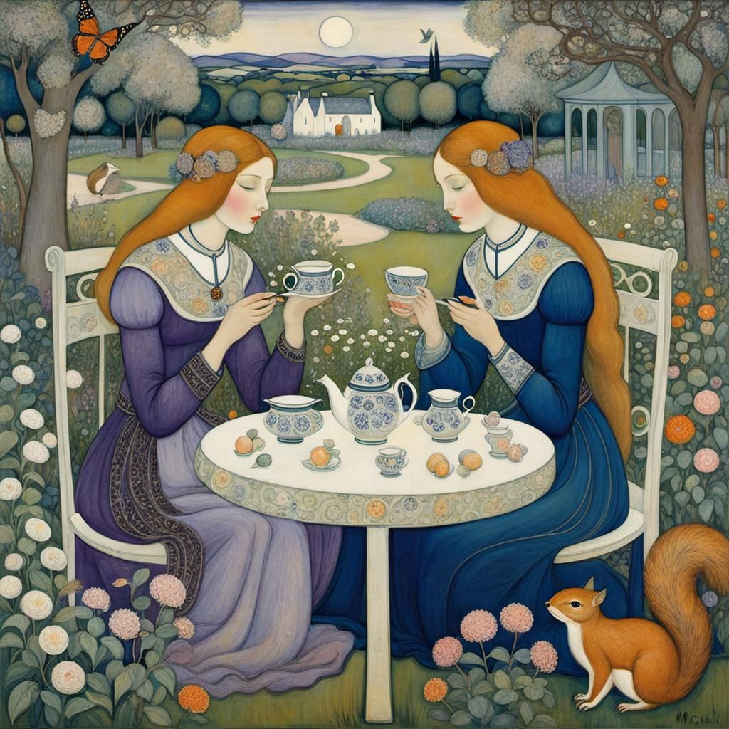 Girls' Tea Party in Enchanted Garden
