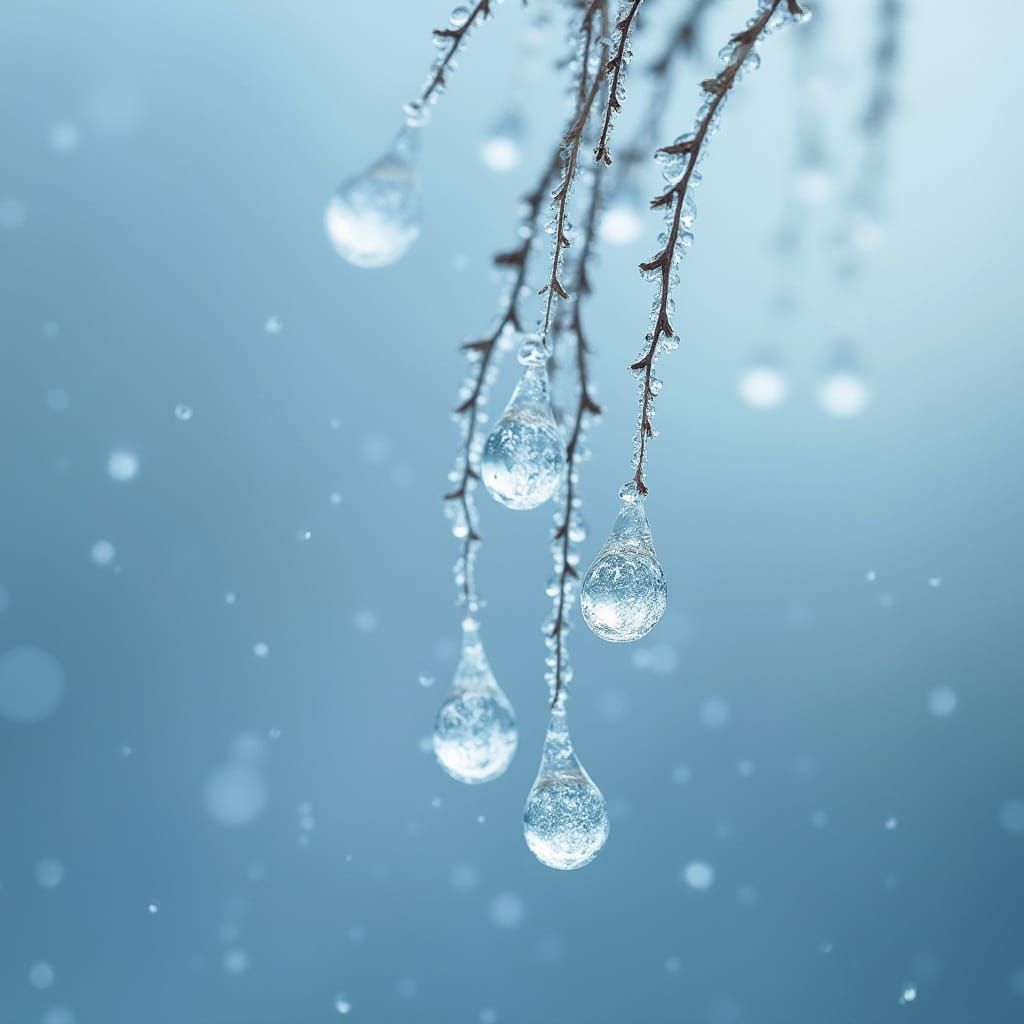 Ethereal Winter Droplets in Soft Blue Hues