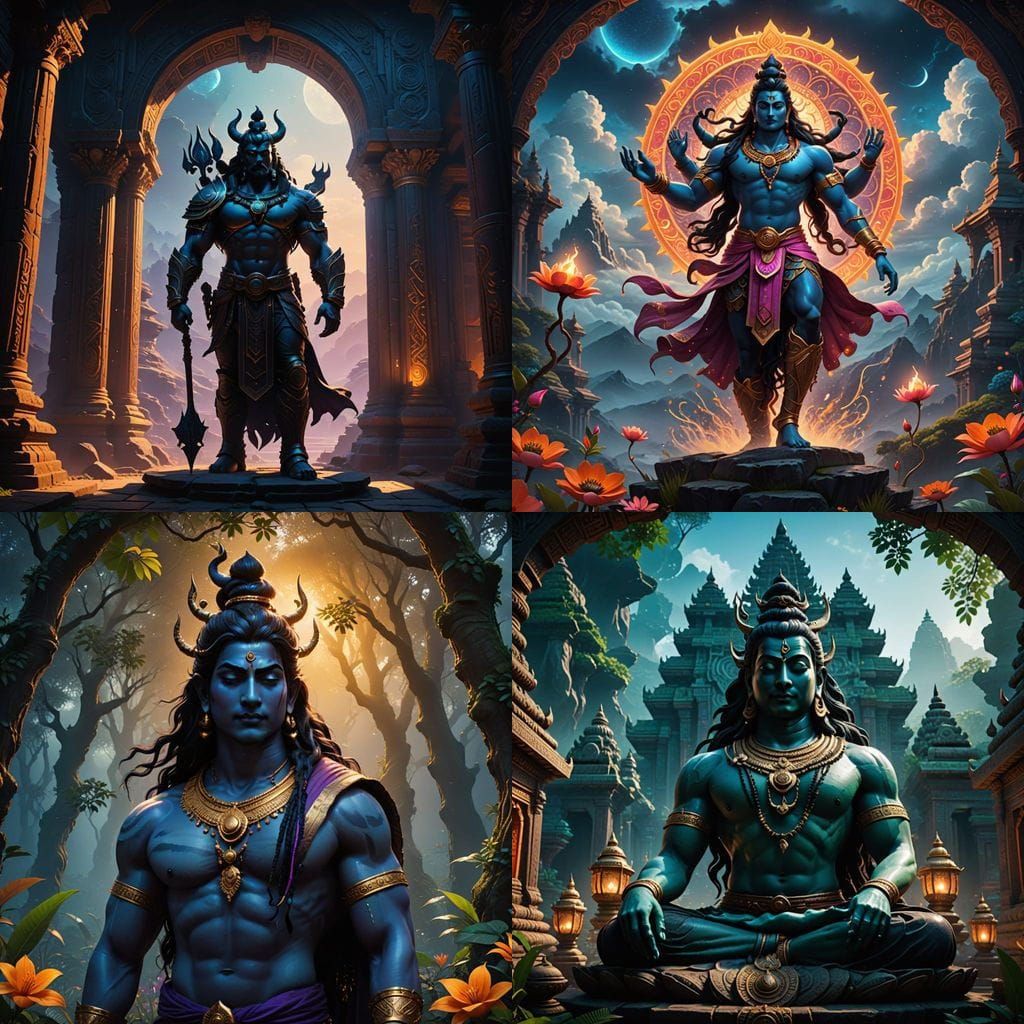 Ethereal Shiva in Vibrant Fantasy Realm