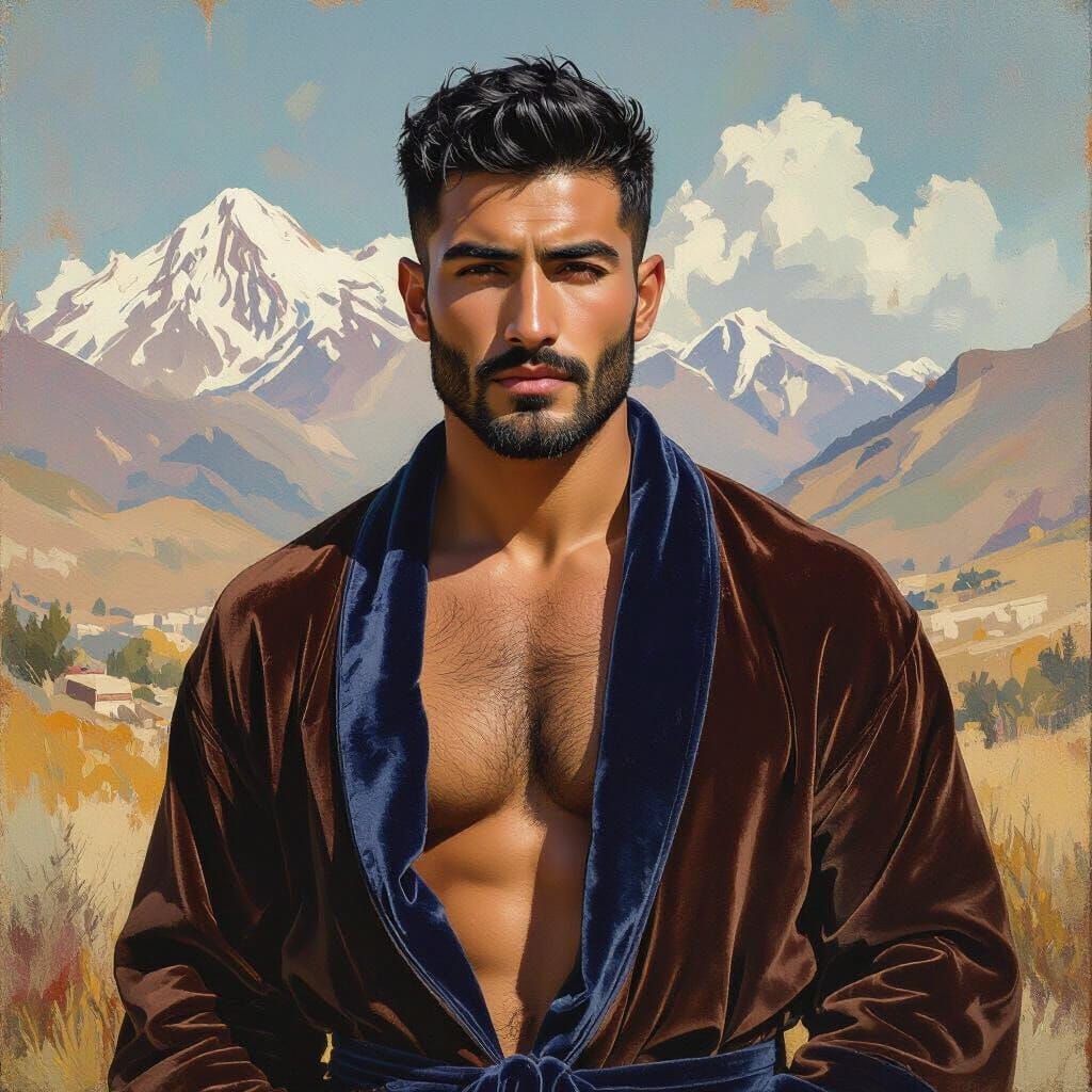 Impressionist Portrait of a Man in Velvet Robe