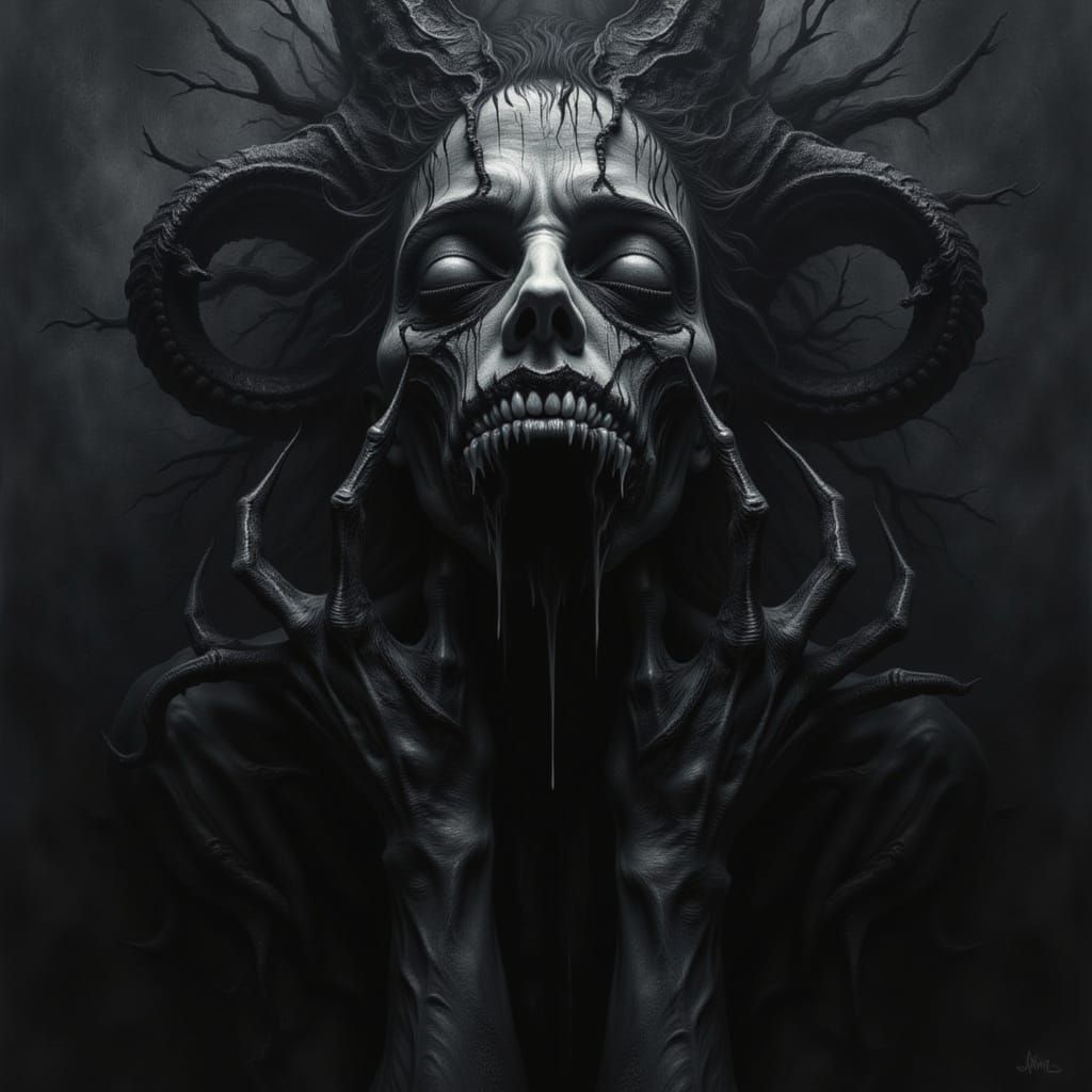 Venom with Jagged Teeth in Chiaroscuro Horror Style