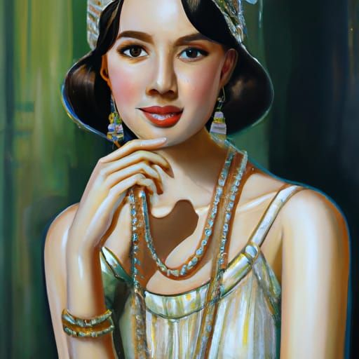 Gatsby Era Thai Woman Portrait as Oil Painting