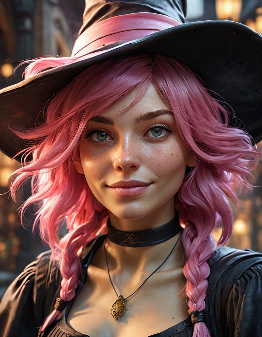 Pink-Haired Witch Portrait: Hyperdetailed Concept Art
