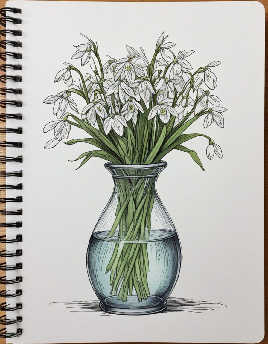Vibrant Sketch of Snowdrops in Harmonious Colors