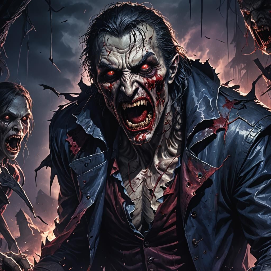 Vampire vs Zombie: Dark Fantasy Horror Illustration