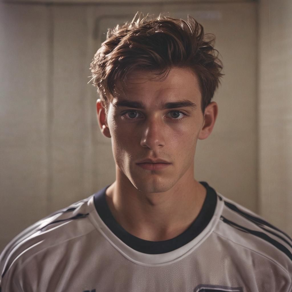 Moody High-Fashion Portrait of Footballer in Locker Room