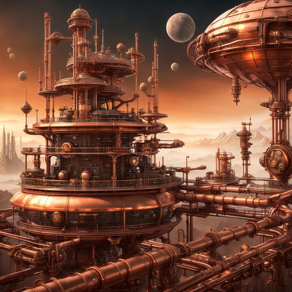 Steampunk Space Station Orbiting Distant Planet