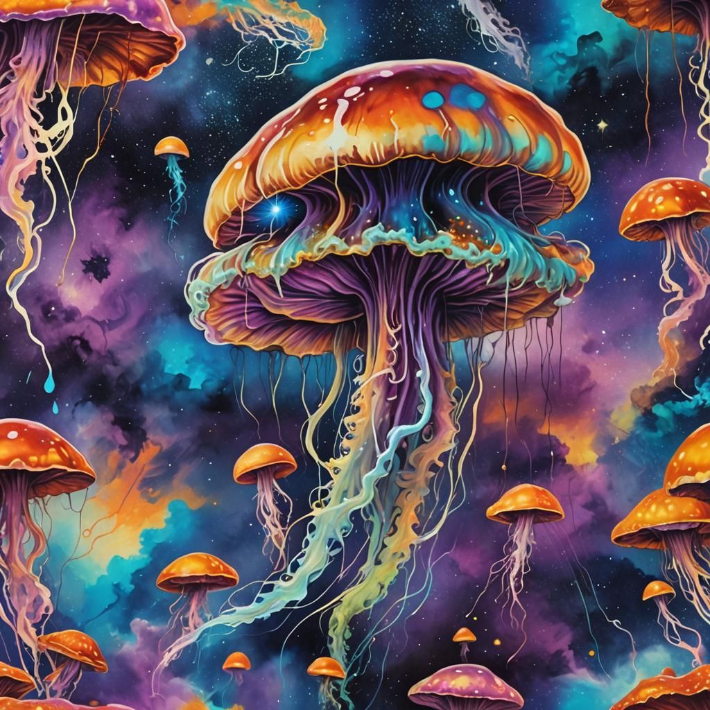 Mushroom Jellyfish in Space: Cosmic Street Art