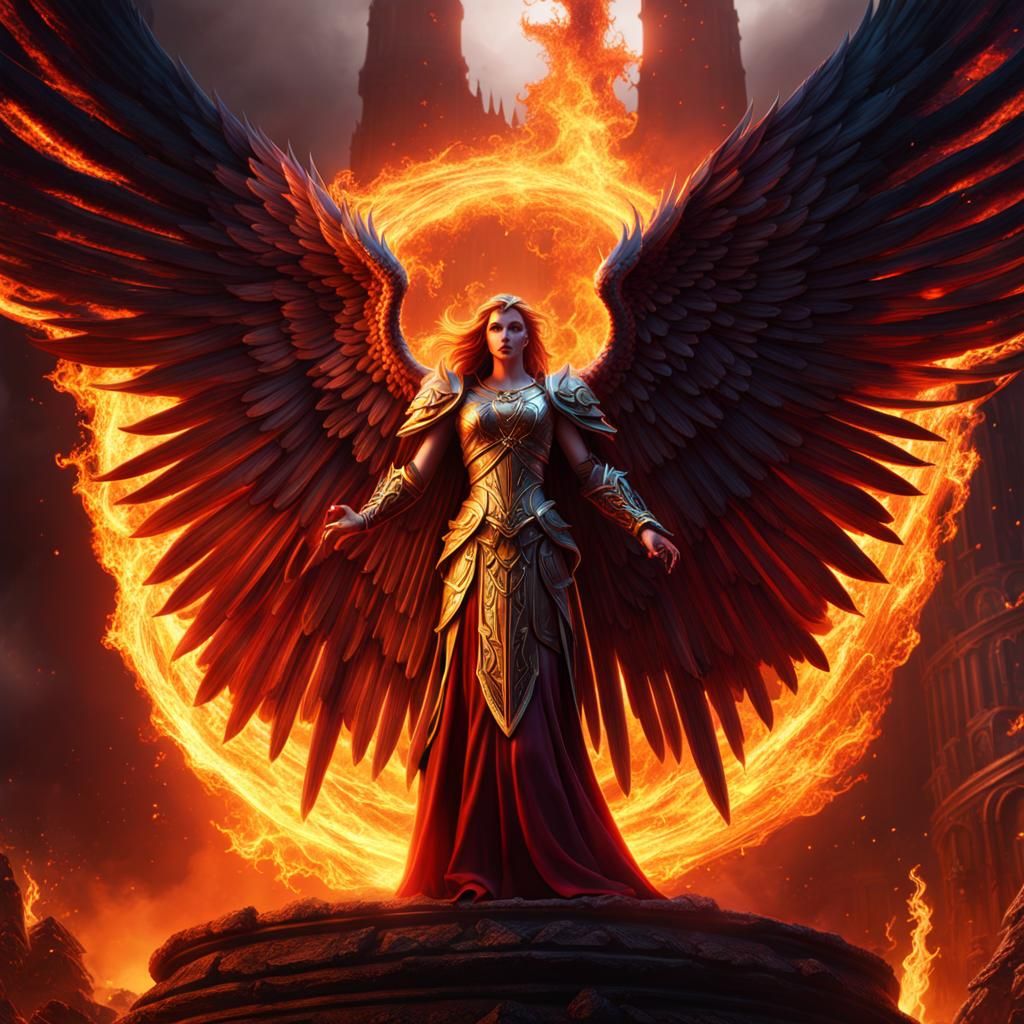 Fiery Angel Fantasy Concept Art in 8k