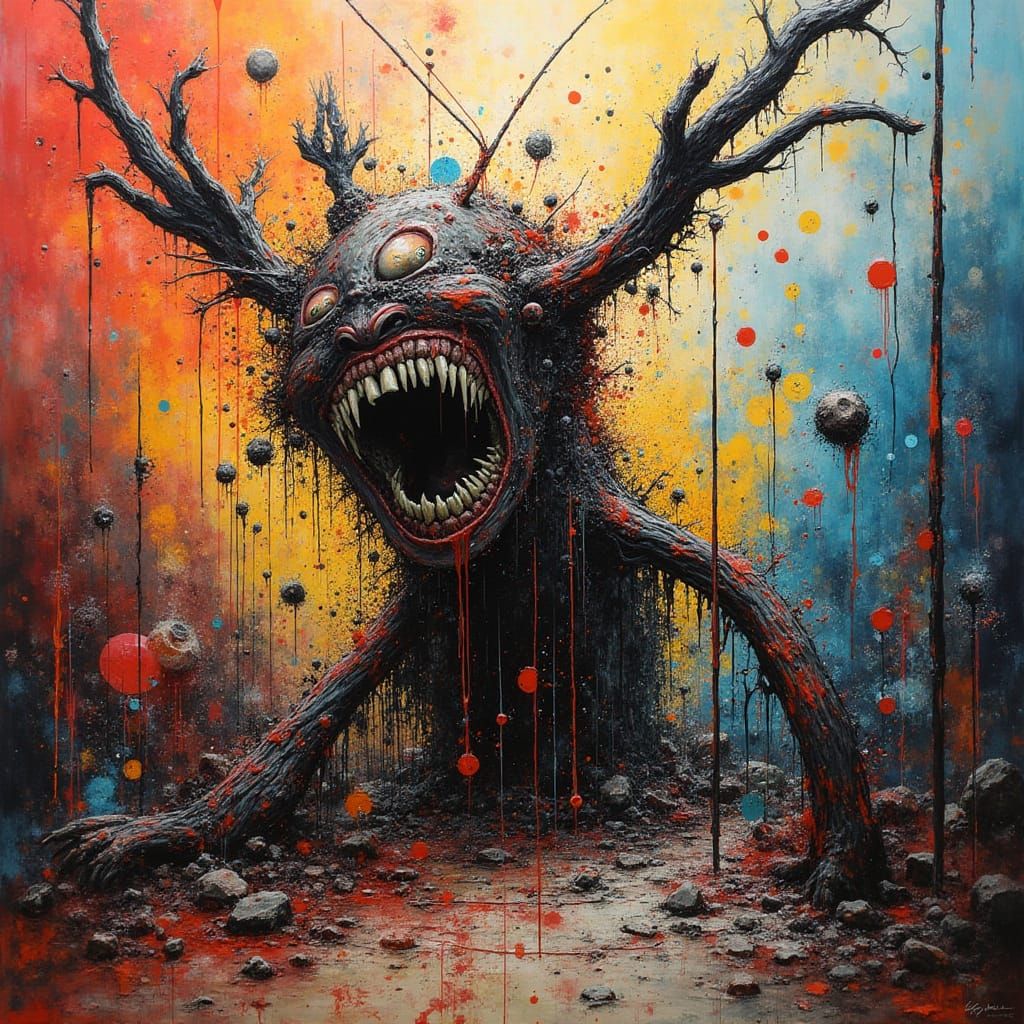 Chaotic Turmoil in Abstract Expressionist Style