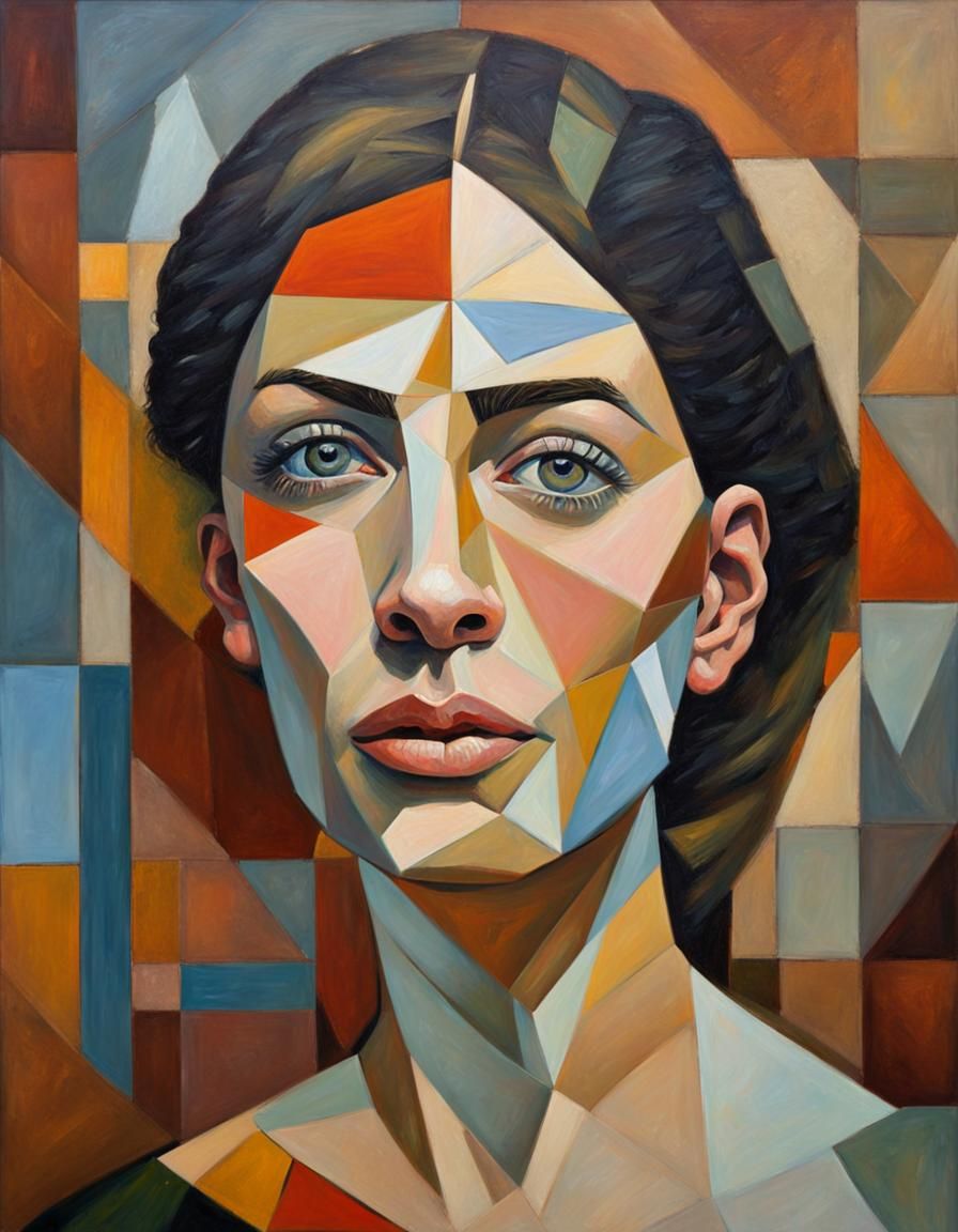 Geometric Woman Portrait in Picasso Style