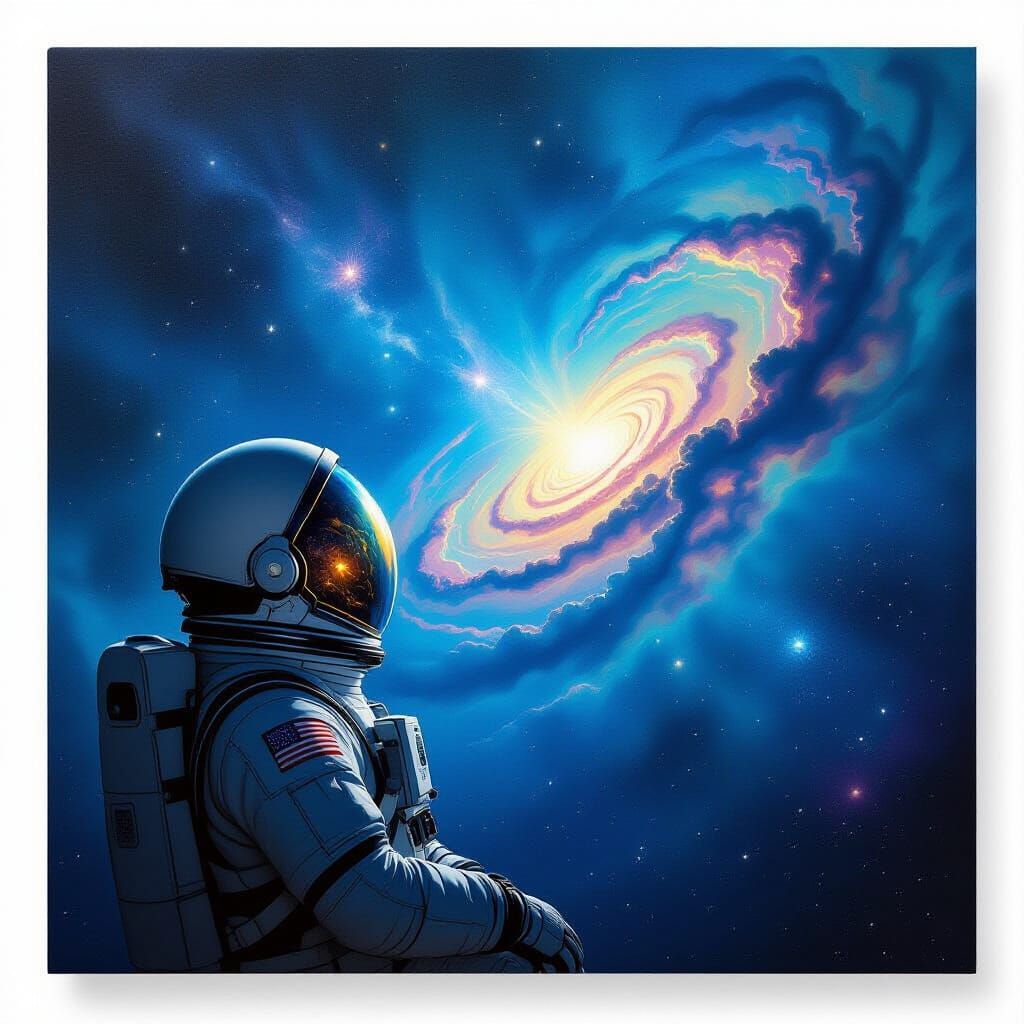 Astronaut Gazes at Bioluminescent Nebula in Renaissance Styl...