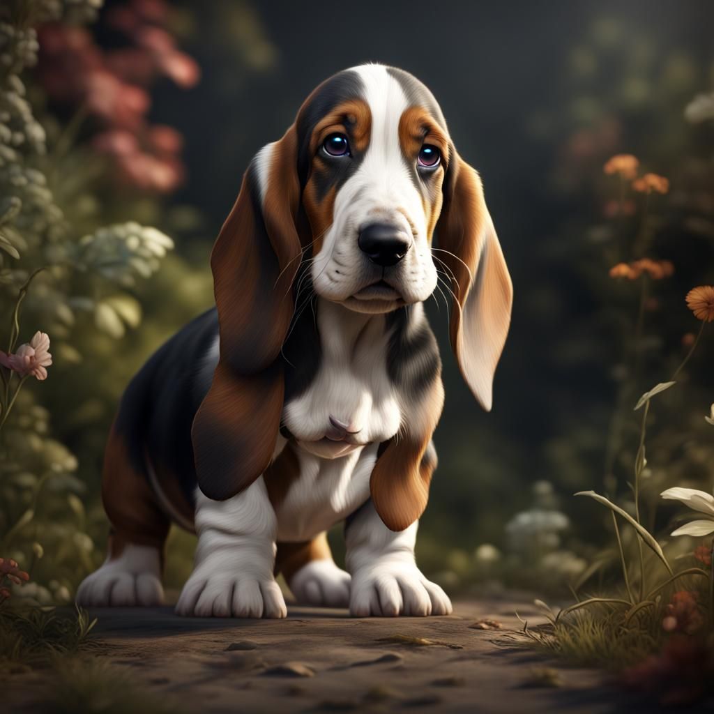 Basset Hound Puppy: Detailed Fantasy Concept Art