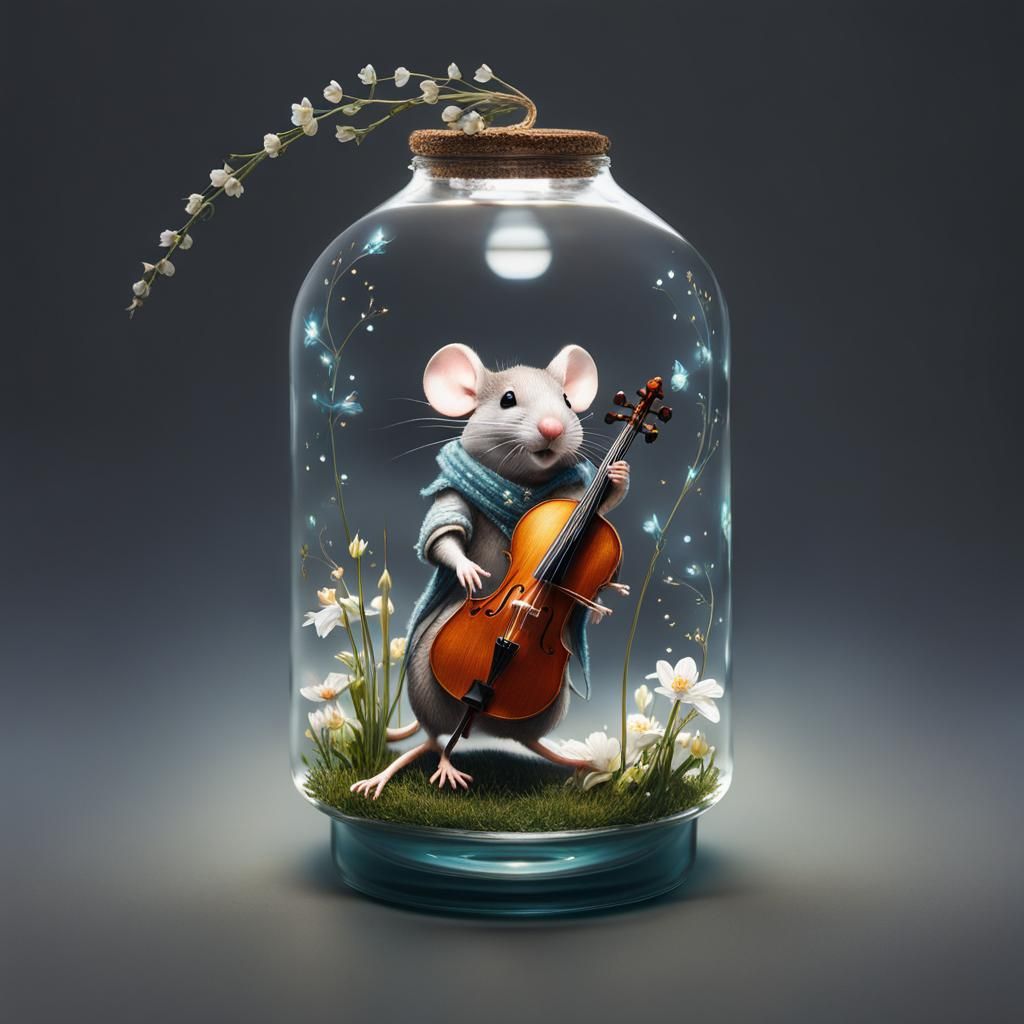 Mouse Musician in a Bottle: Whimsical 3D Art