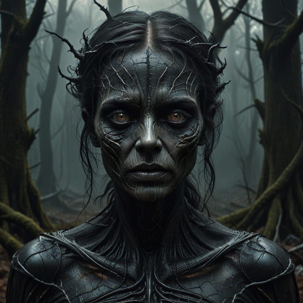 Gothic Fairy Tale Woman in Dark Forest