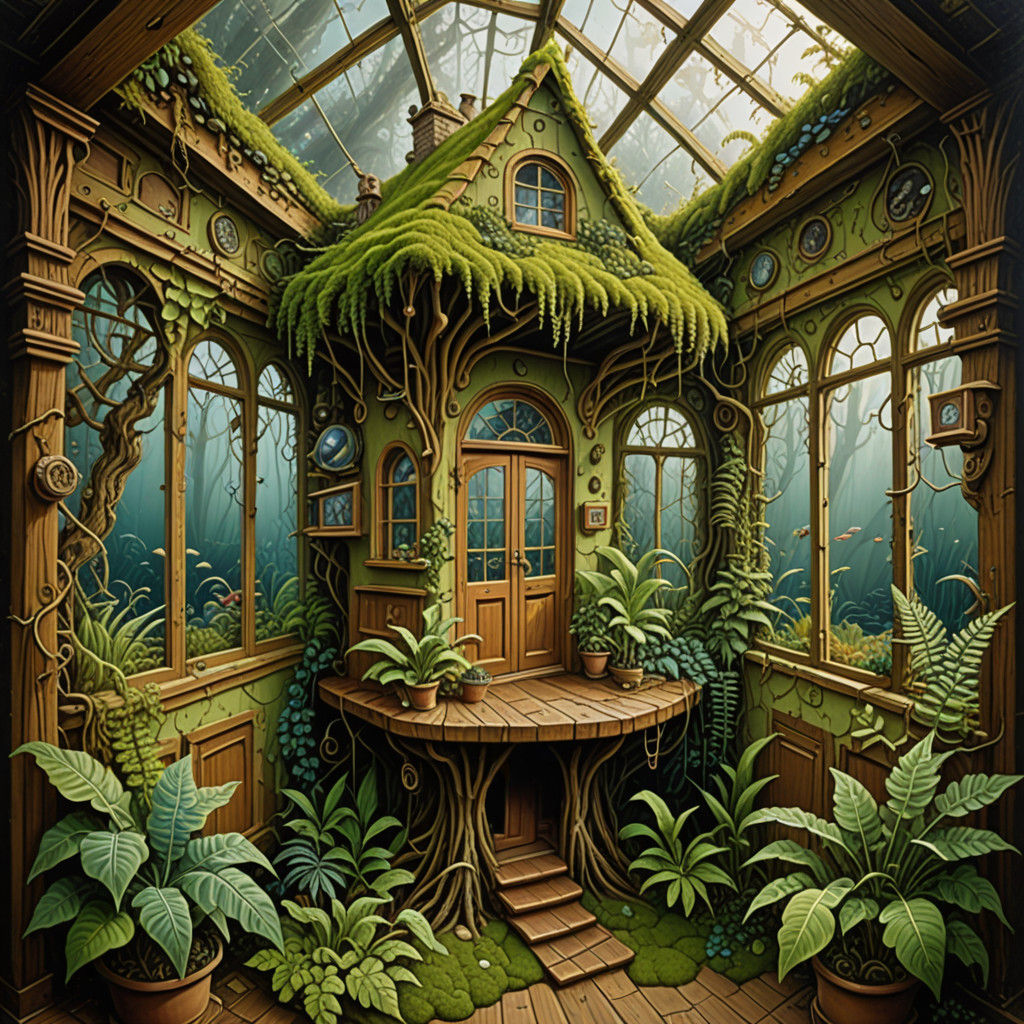 Inverted Underwater World with Polish Cottage Interior