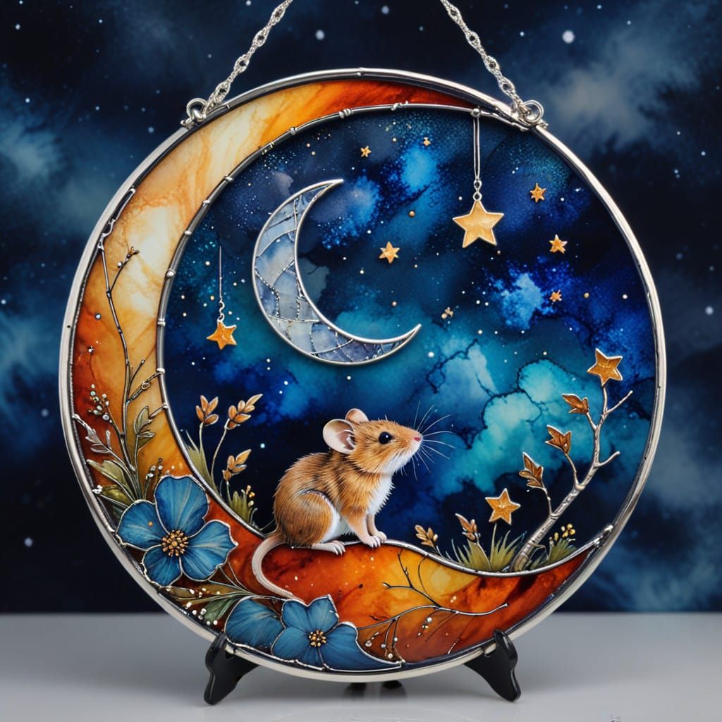 Cute Harvest Mouse Adorns the Crescent Moon
