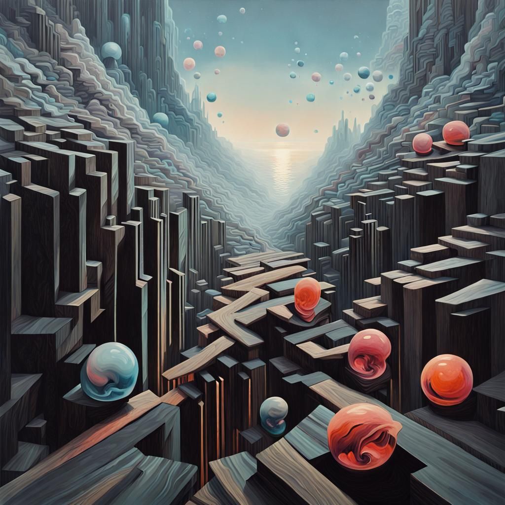 Surreal Glitching Dreamscape in Black Glass