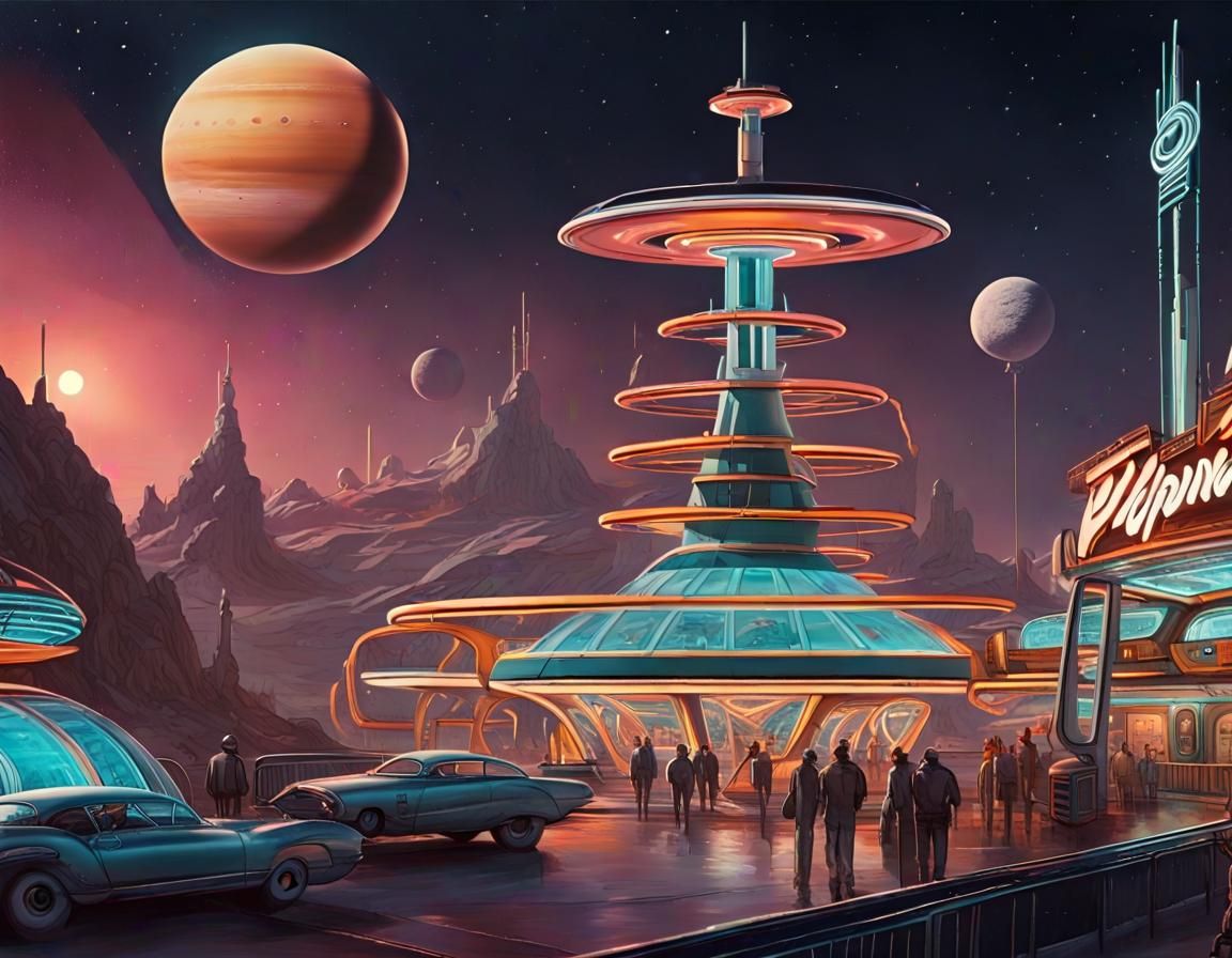 Retrofuturistic Dieselpunk Amusement Park on Saturn