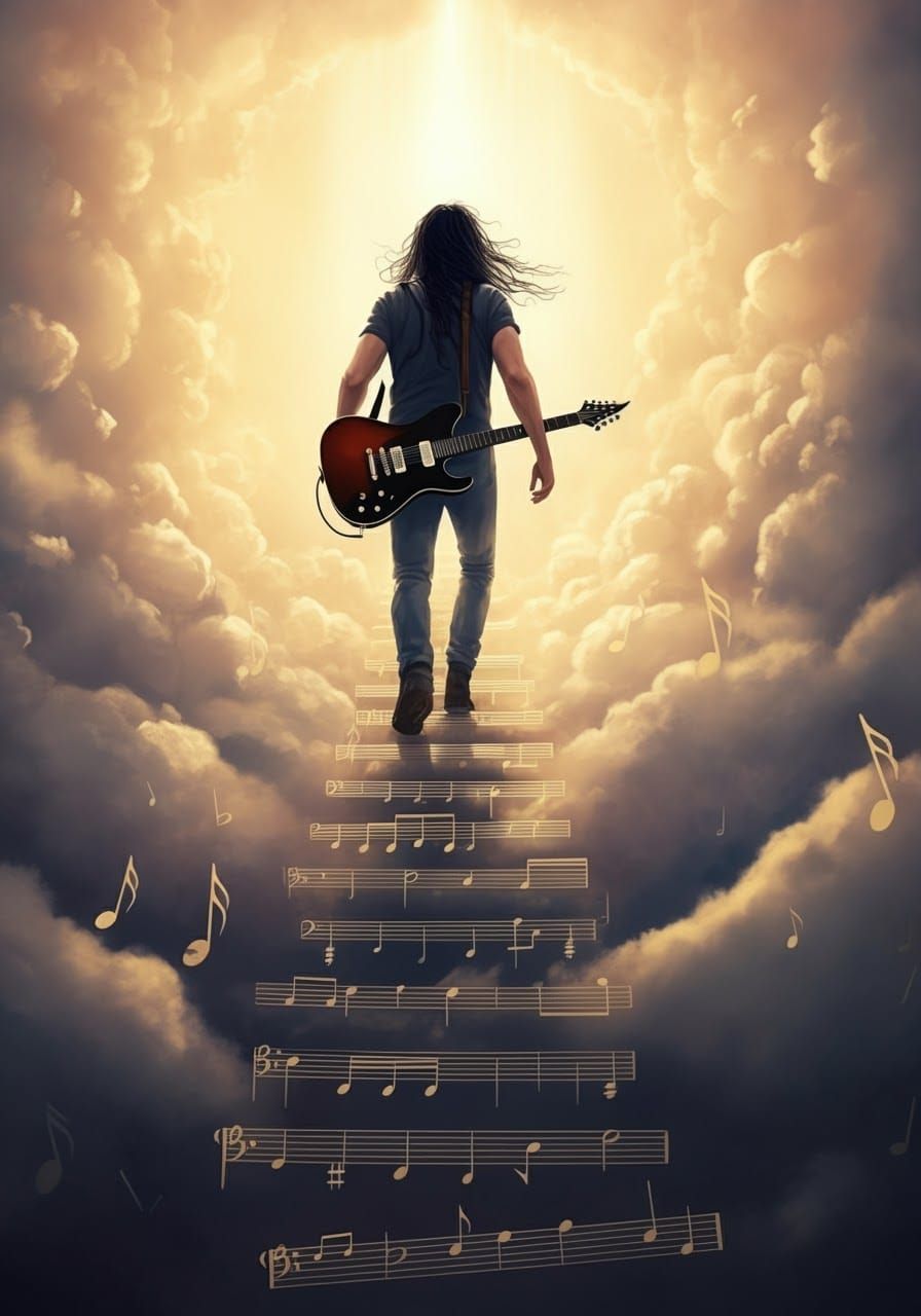 Guitarist Ascending Musical Stairway to Heaven