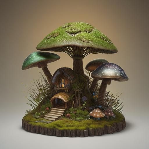 Gnome Amidst Gears and Mushrooms: Hyperrealistic Art