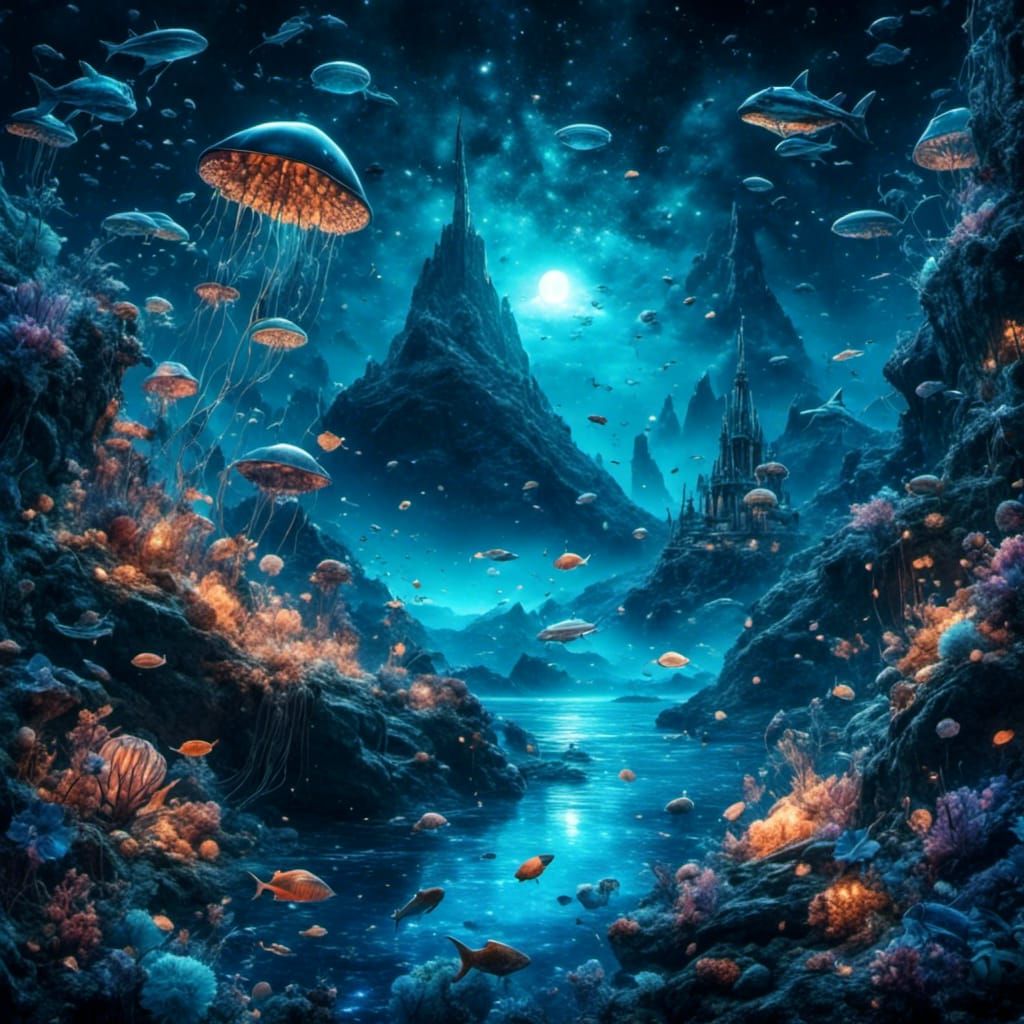 Ocean Nightlife: Detailed Sea Creature Scene