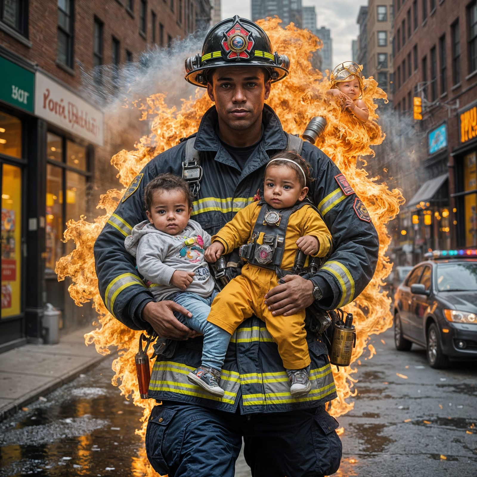 Hyper Realistic Firefighter in Vibrant Flames