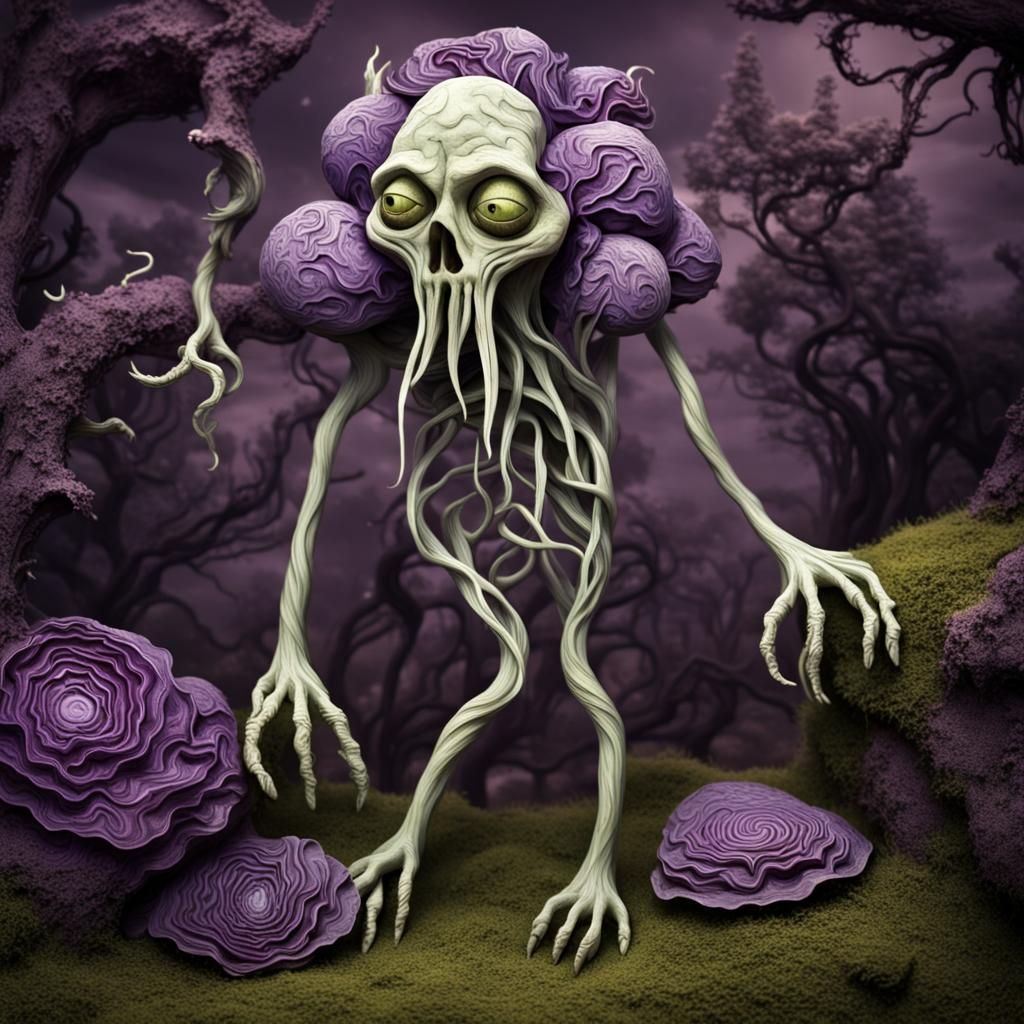 Whimsical Monster in Casket in Graveyard