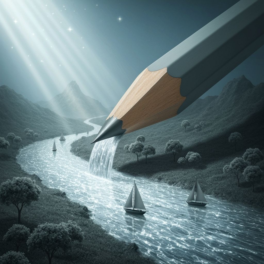 Surreal Graphite River Flows from Giant Pencil