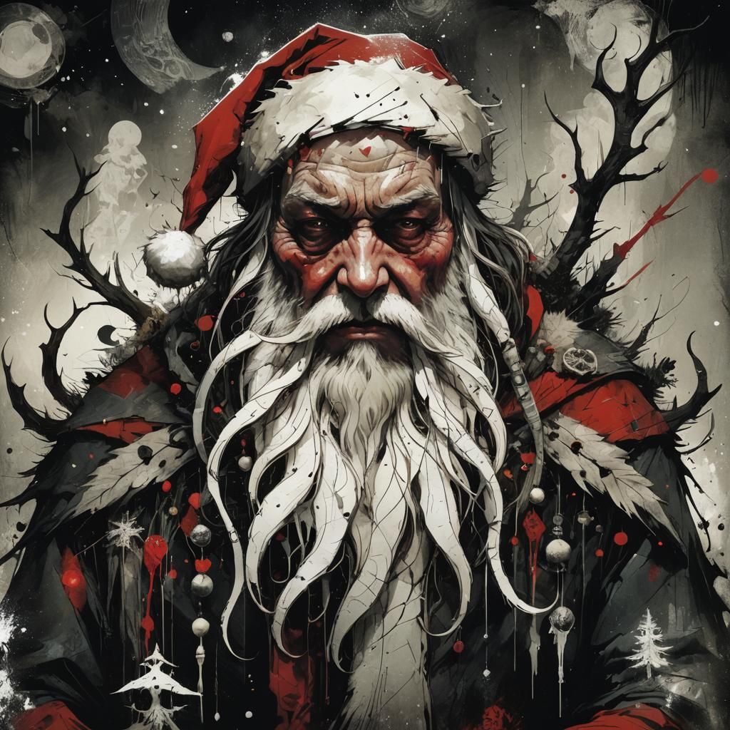 Intricate Evil Santa Claus in Maximalist Style