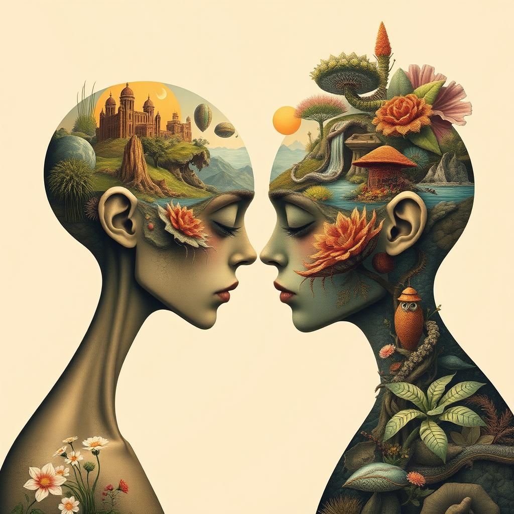 Surreal Figures with Alien Landscapes, Double Exposure Art