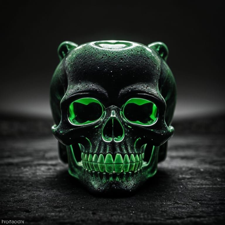 Hyperrealistic Green Gummy Bear Skull in HDR