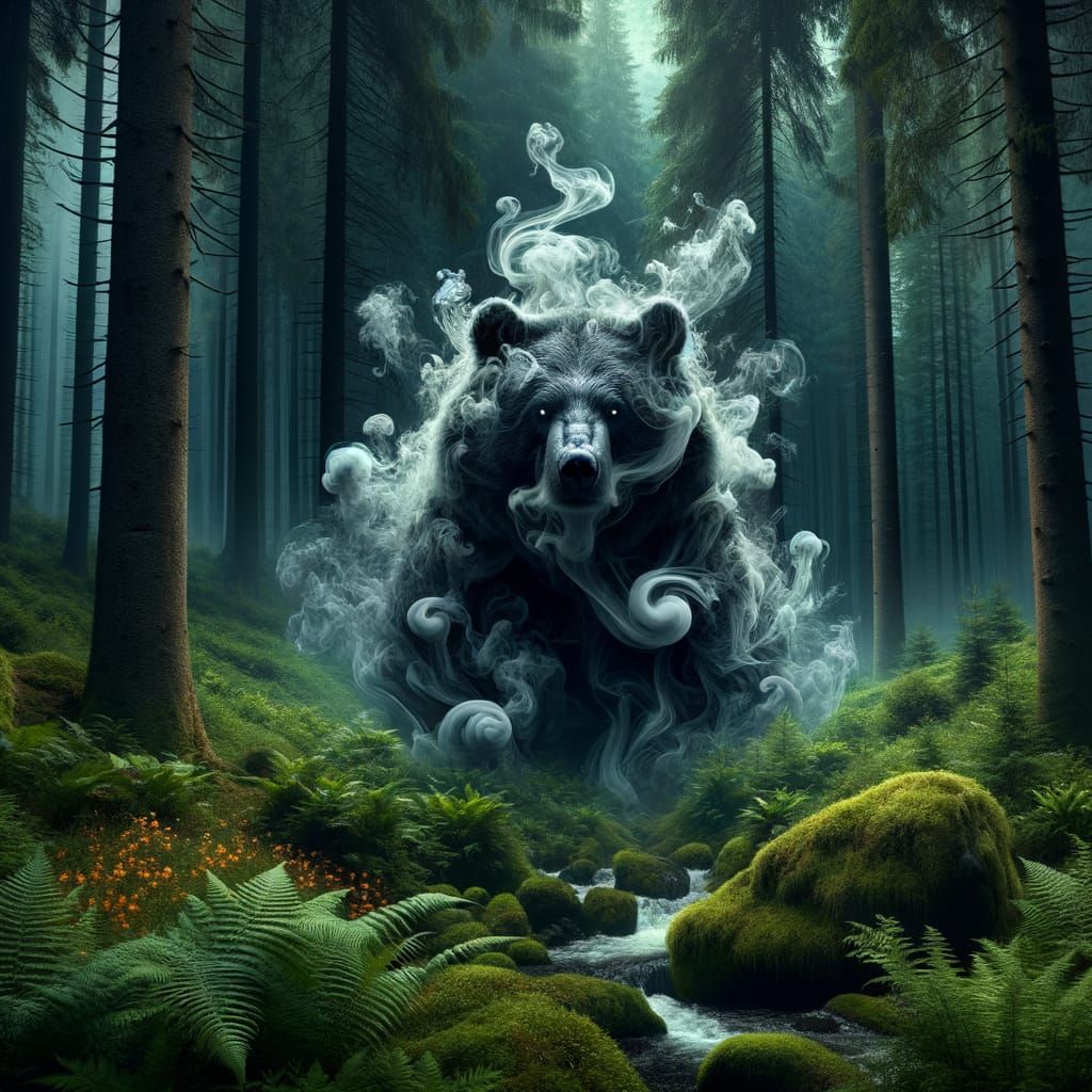 Smoky Bear in Lush Forest Scene
