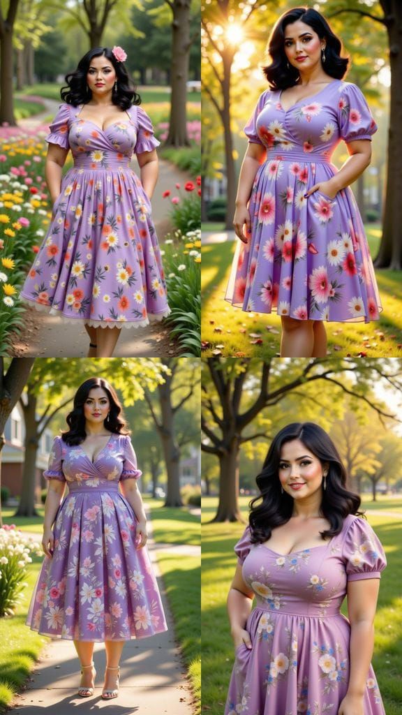 Plus Sized Woman in Floral Dress at Spring Picnic