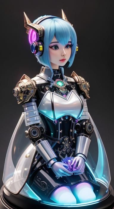 Fembot, Dragon, and Glass Jewelry Against Night Sky