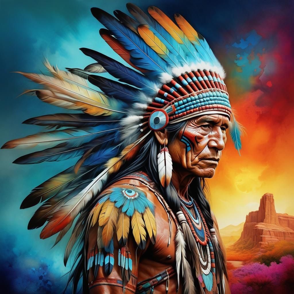 Native American Spirit Guide in Watercolor Style