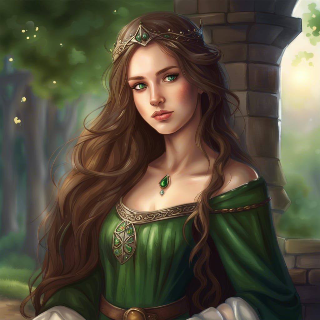 Fantasy Princess Portrait with Long Brown Hair