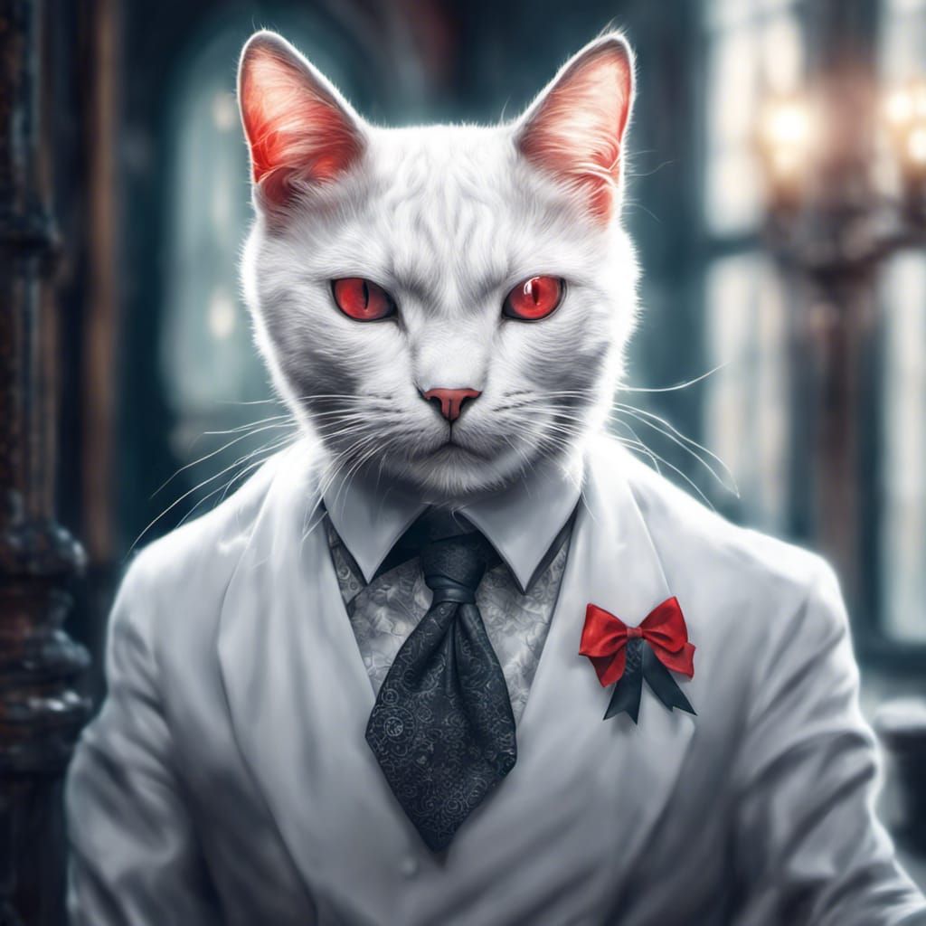 Black Cat with Red Eyes in Hyperrealistic Style