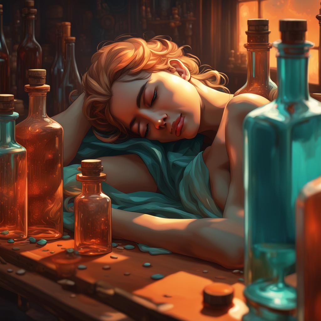 Detailed Image of a Woman Asleep at a Table