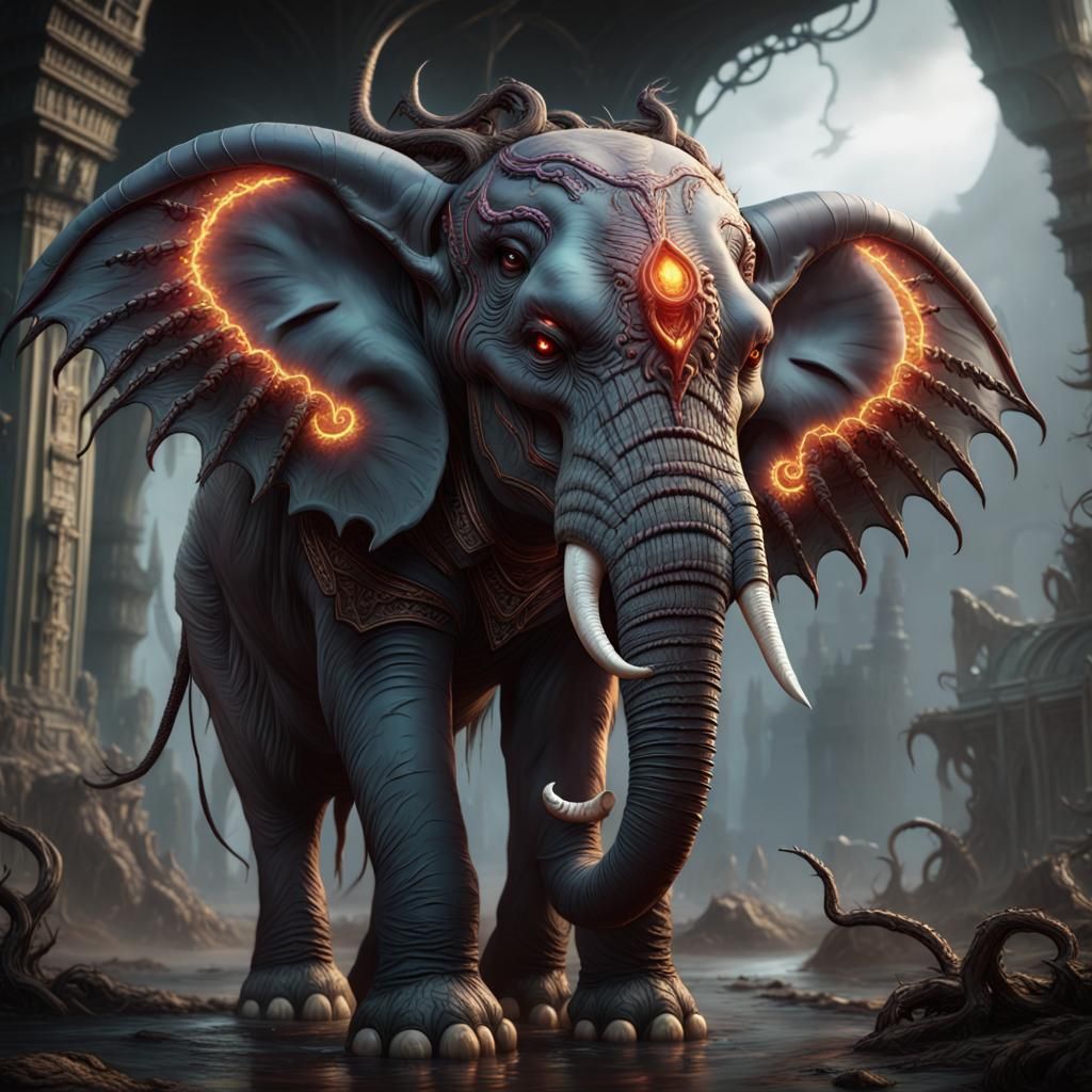 Demonic Alien Elephant in Detailed Digital Painting