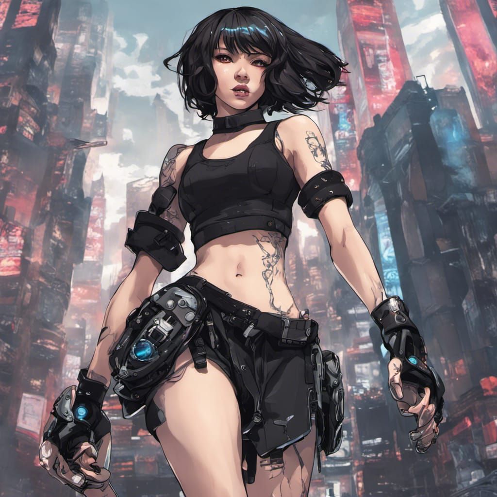 Futuristic Cyberpunk Roller Derby Anime Girl