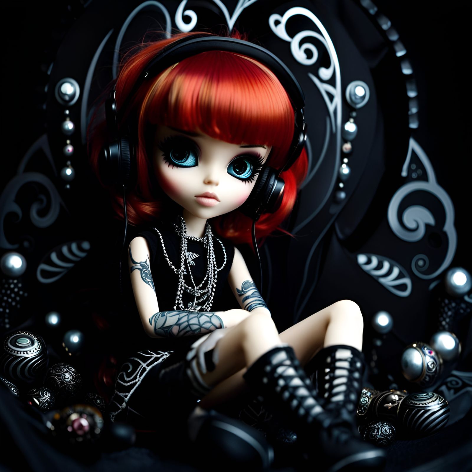 Emo Pullip Doll Portrait with Leg Tattoos