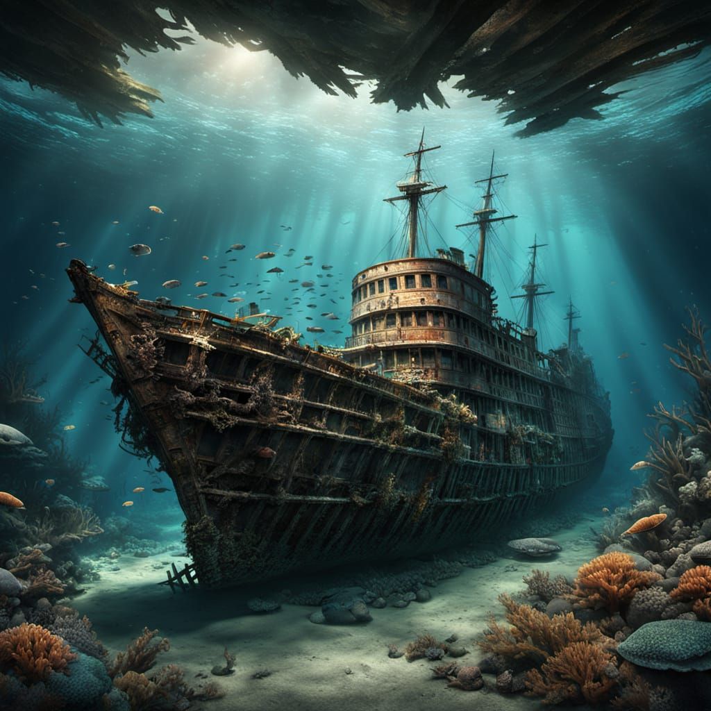 Underwater Shipwreck: Coral and Marine Life