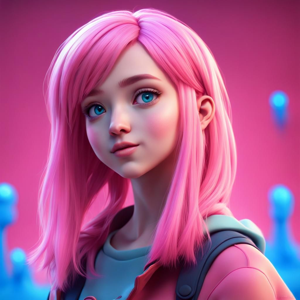 Anime Girl with Pink Hair in 3D Style