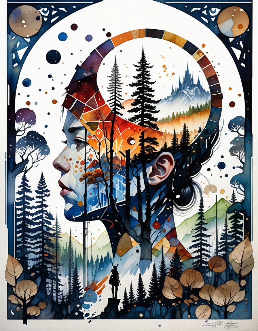 Norse Giantess in Fantasy World: Watercolor Sketch