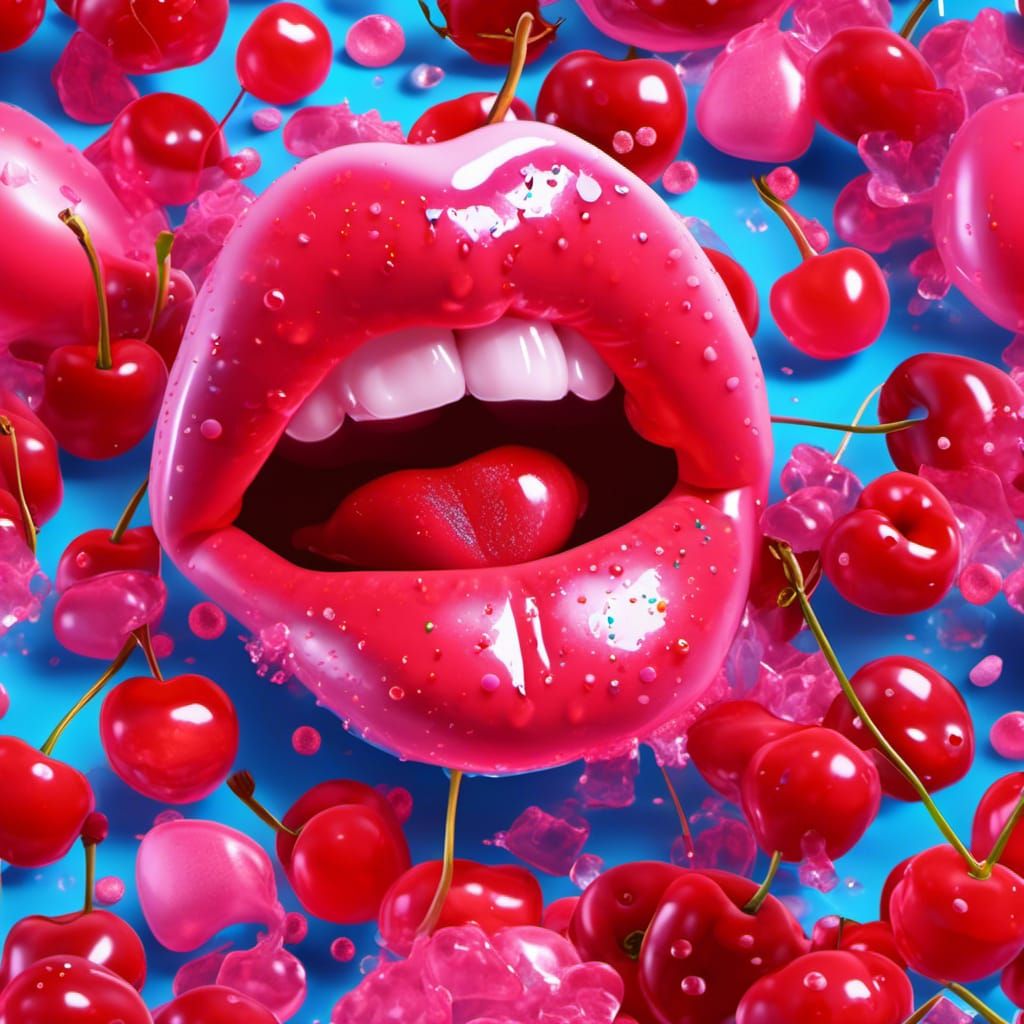 Wet Cherry Lips in Candy Art Style
