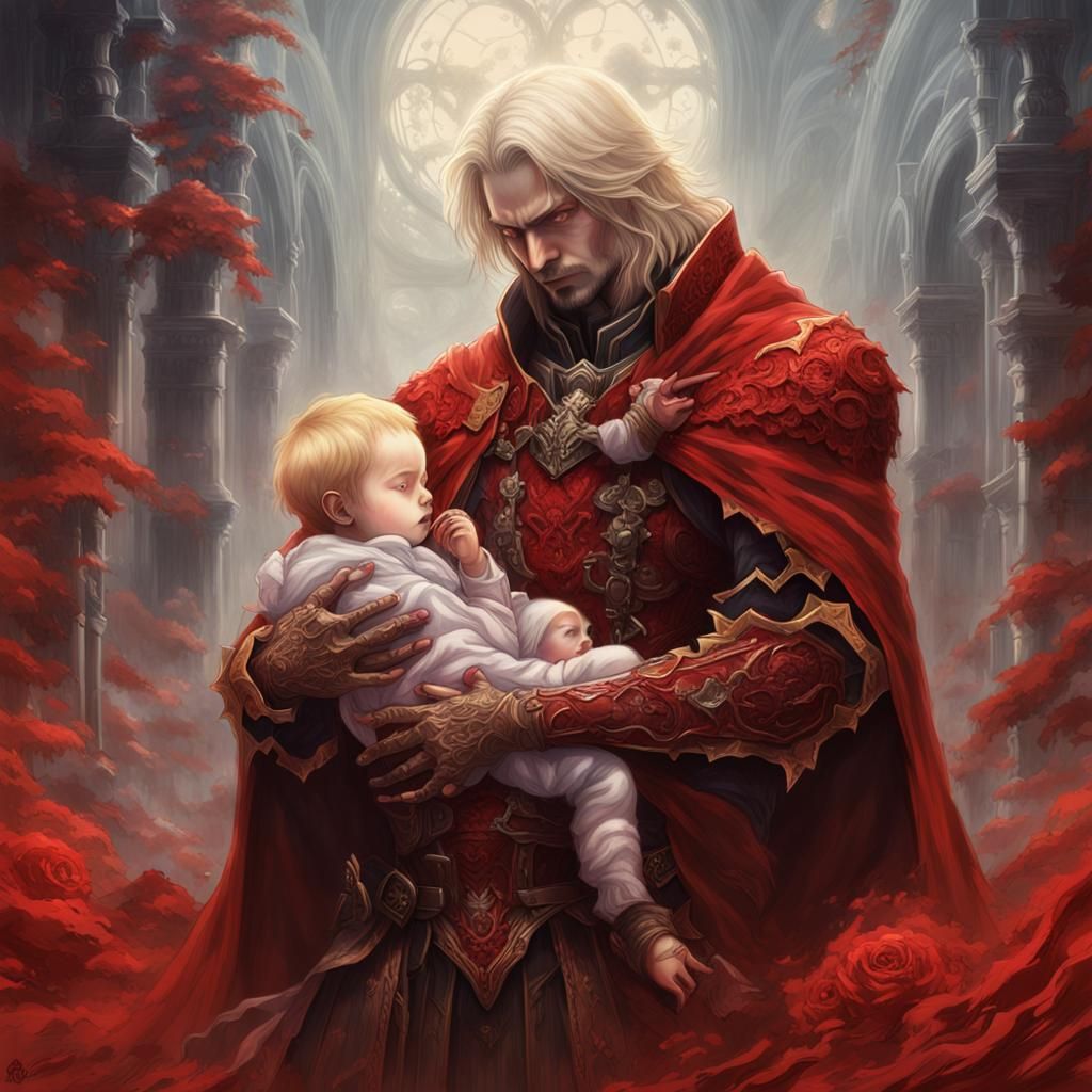 Red Death Cradling Baby in Castlevania Style