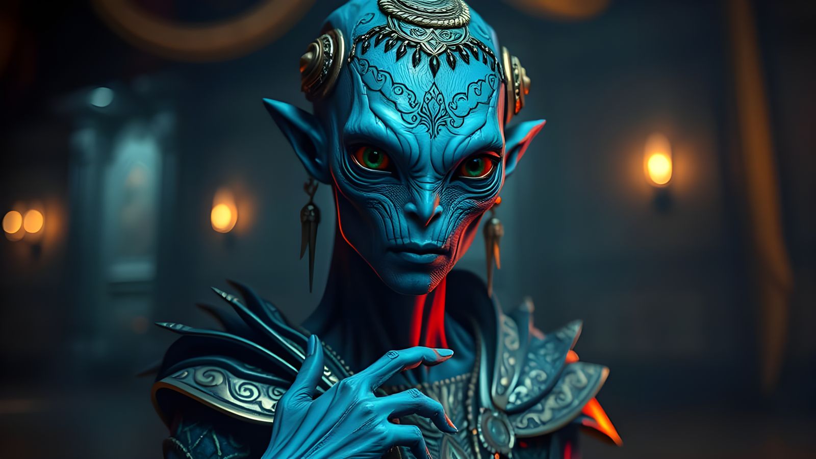 Hyperrealistic Blue-Faced Alien Portrait in HDR