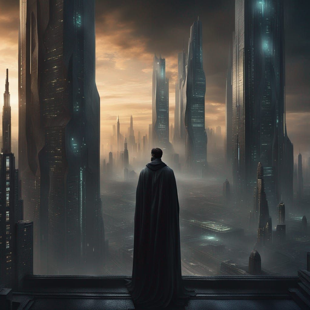 Dystopian Cityscape with Hourglass in Digital Art